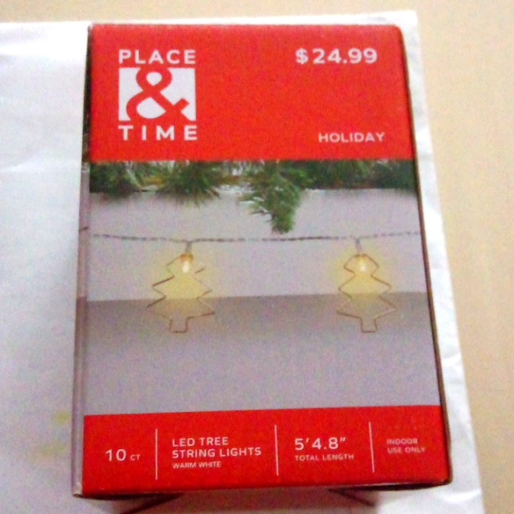 🆕 WARM WHITE 10ct. LED TREE SHAPE STRING LIGHTS (indoor use ONLY!) 5' 4.8" Long
